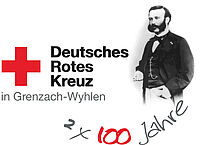 DRK-Logo mit Abbildung von Henry Dunant und Schriftzug 2x100 Jahre DRK Ortsverein Grenzach-Wyhlen